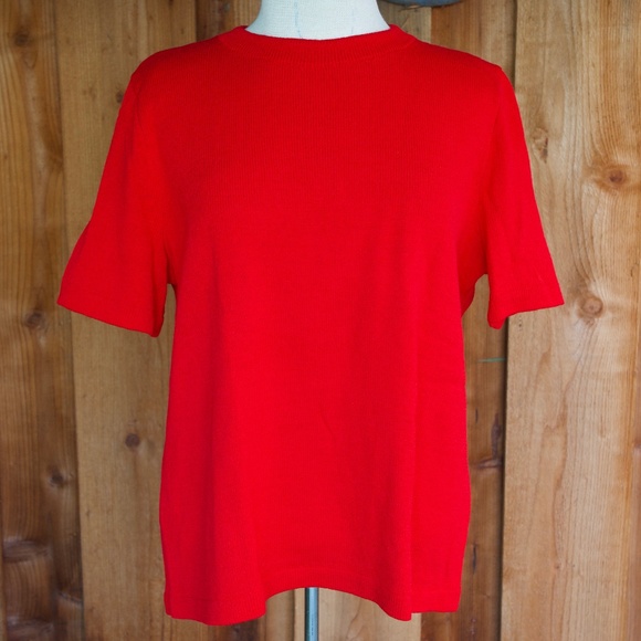 Vintage St. John Sport By Marie Gray RED Knitted Short Sleeve Top Woman's L - Picture 5 of 16